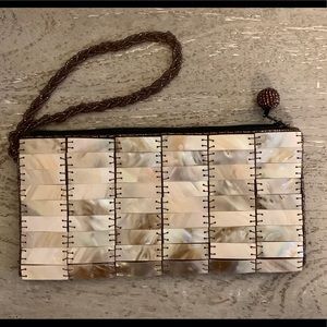 Natural shell beige wristlet beaded wrist strap